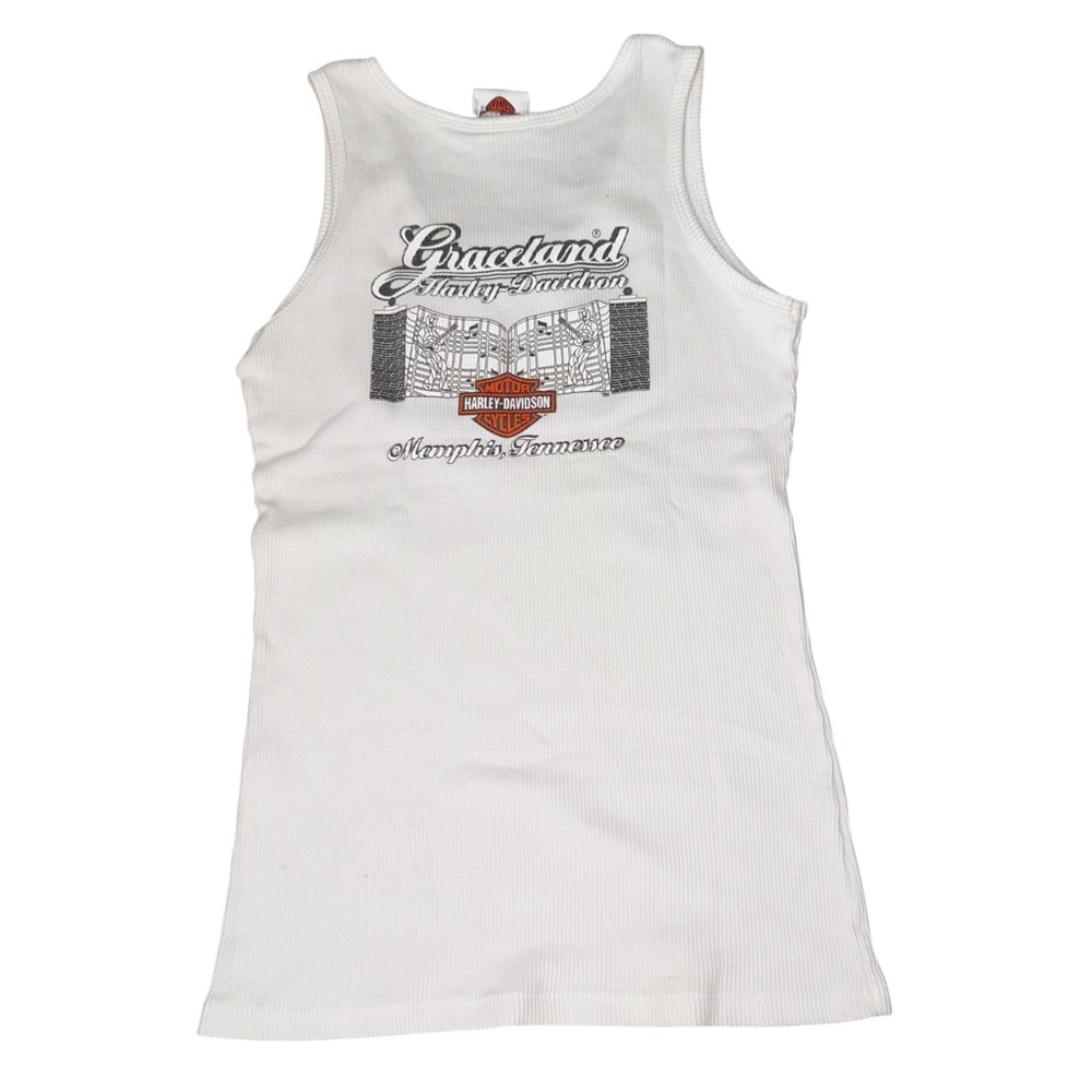 Vintage Harley-Davidson Graceland Memphis TN White Racerback Tank Top Large